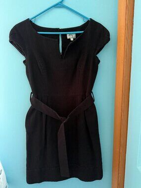 Milly Classic Black Textured Dress w/ Belt – Elegant & Timeless